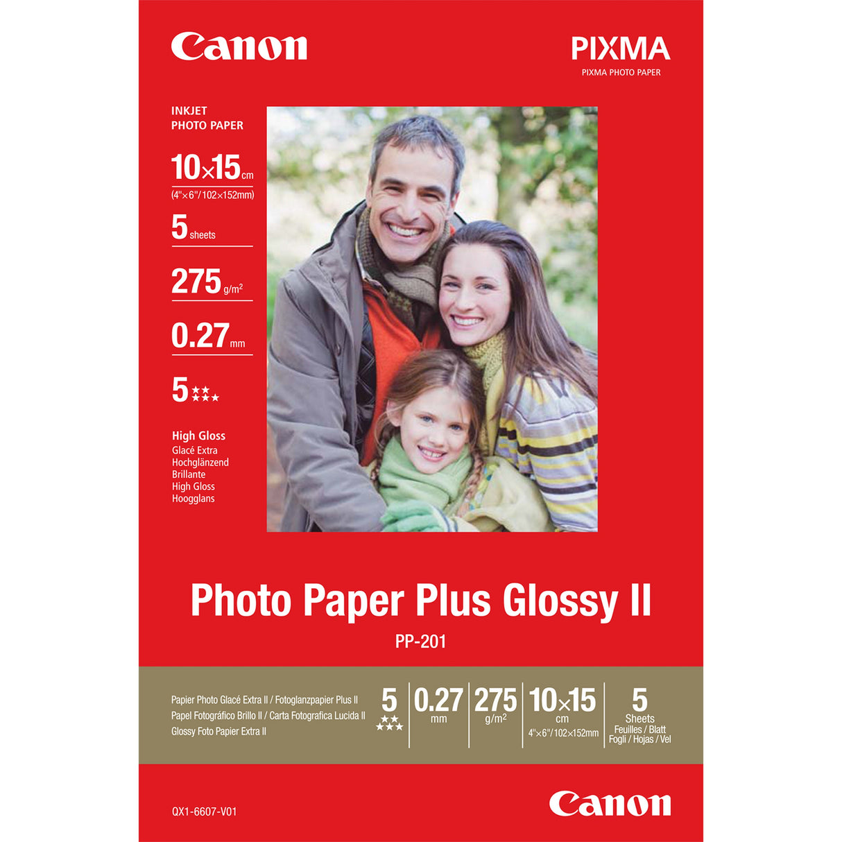 Canon Photo Paper Plus Glossy Ii Pp-201de Alto Brillo270 Micrones100 X 150 Mm260 G/M5 Hoja(S) Papel Fotogrfico Brillantepara Pixma Ip2600, Ip2700, Ip3500, Ip4500, Ix7000, Mg8250, Mp220, Mp520, Mx700, Mx7600, Mx850