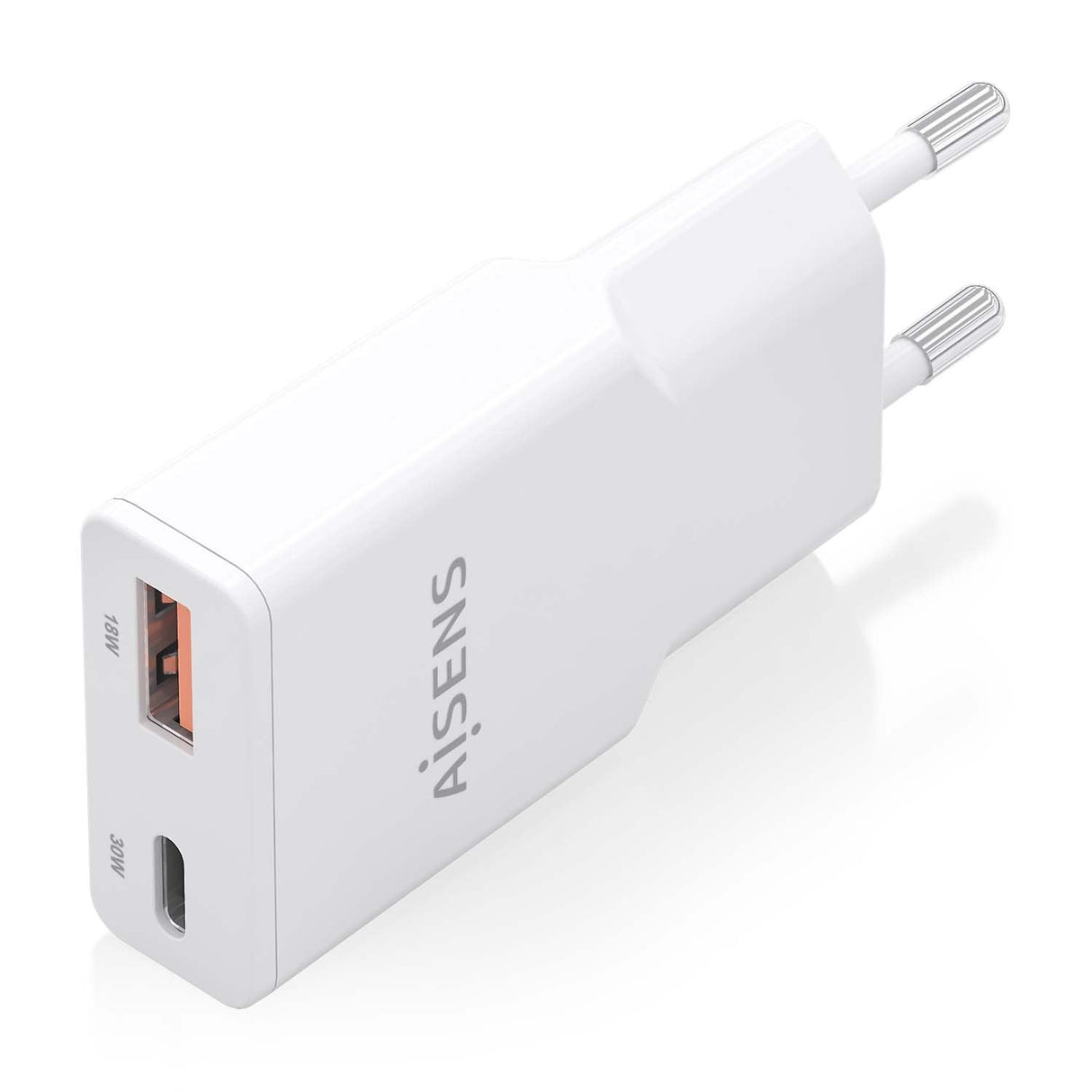 Aisens Cargador Gan Ultra Delgado 30w, 1xusb-C Pd3.0 Qc4.0, 1xusb-A Qc3.0, Blanco