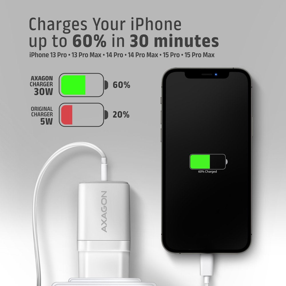 EAN 8595247907110 - Axagon ACU-PQ30W Ladegerät QC3.0.4.0/AFC/FCP/PPS/Apple+ PD USB-C 30W - weiß - USB Typ C Teléfono móvil, S imagen 7