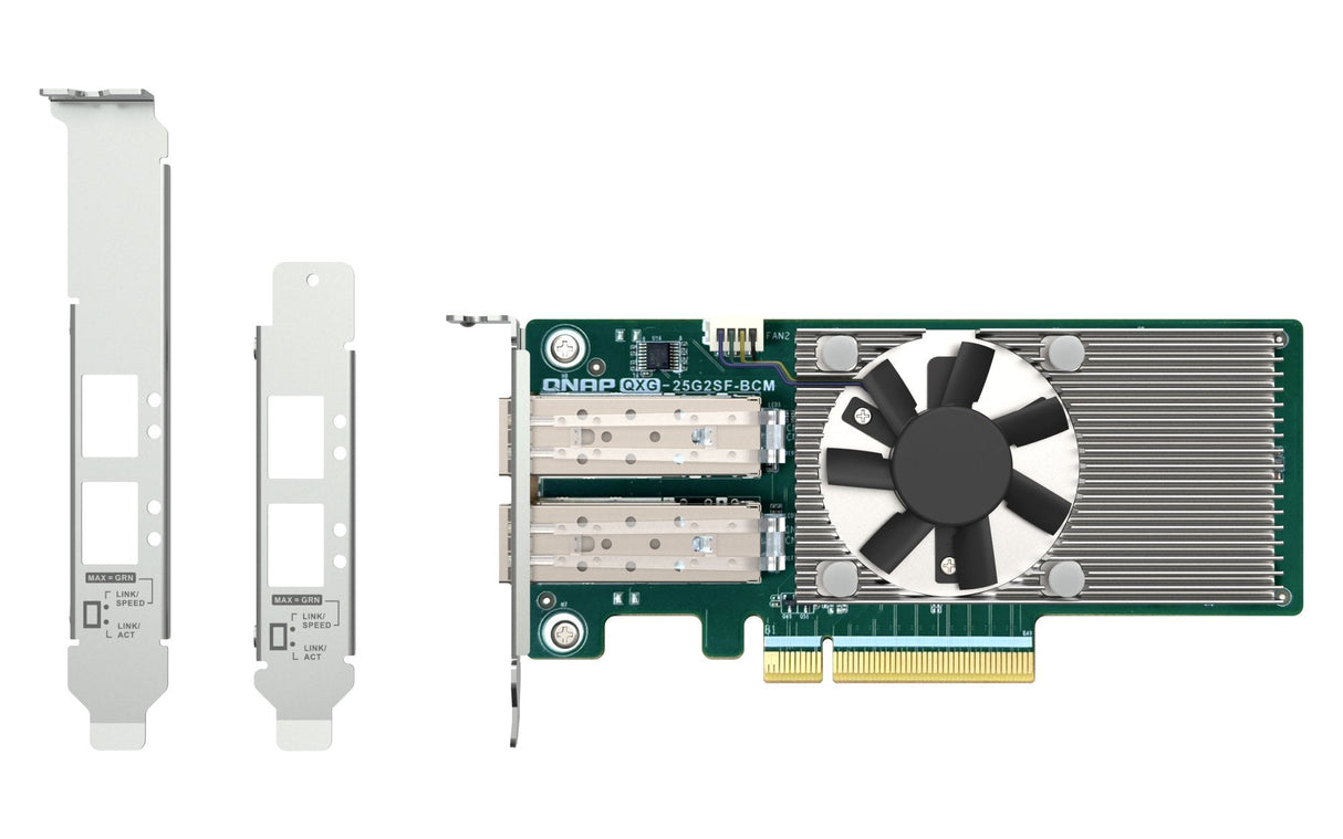 Qnap Qxg-25g2sf-Bcm Adaptador De Red Pcie 4.0 X8 Perfil Bajo 25 Gigabit Sfp28 X 2 Para P/N: Cab-Dac15m-Sfp28 Cab-Dac15m-Sfpp Trx-10gitsfpp-Sr Trx-25gsfp28-Sr