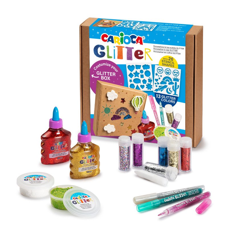Carioca Glitter Creator Pack De 13 Productos Glitter Y 26 Plantillas - 2 Botellitas De Glitter Glue - 2 Botes De Pasta