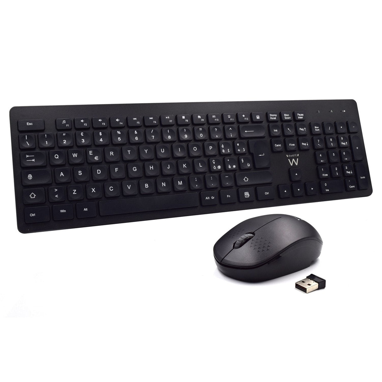 Ewent Pack Teclado + Raton Inalambricos - Receptor Usb-A 2.4hz - 1000dpi - Disposicion Italiana Qwerty It - Incluye