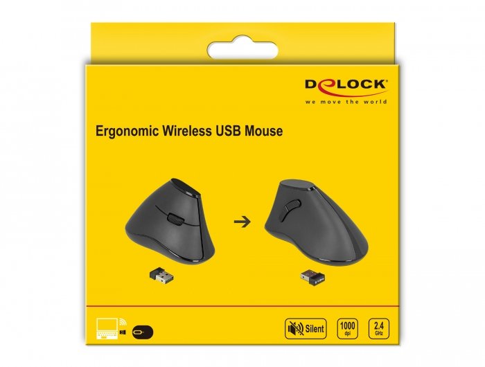 Delock Raton Ergonómico Vertical Óptico De 5 Botones Inalámbrico De 2,4 Ghz - Silencioso