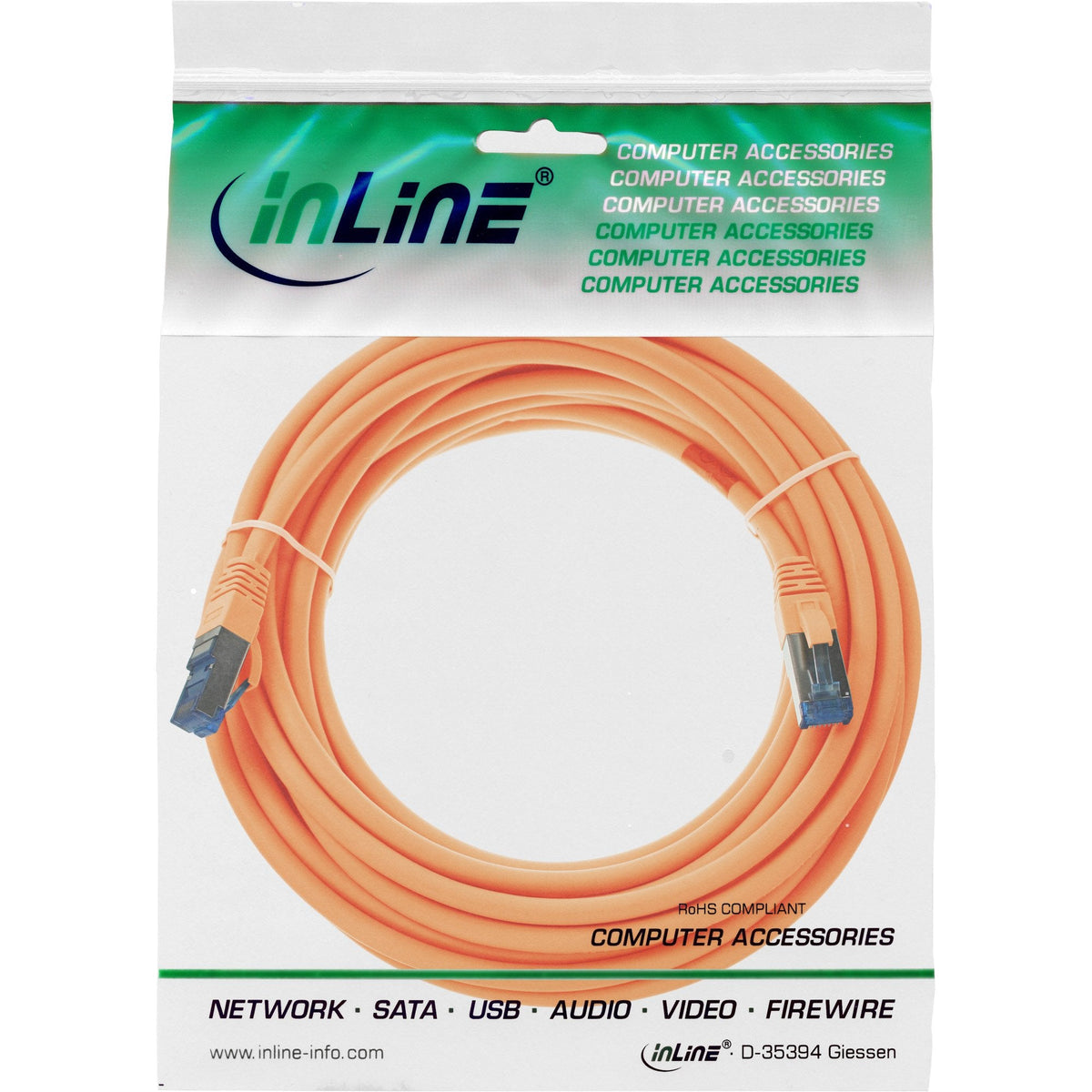Cable De Red Inline S/Ftp Pimf Cat.6a Libre De Halógenos 500mhz Naranja 20m
