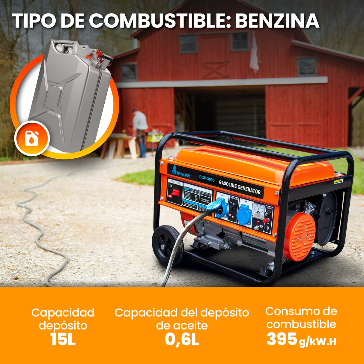 EAN 5905090330349 - Extralink EX.30349 motor-generador 2800 W 15 L Negro, Naranja imagen 20