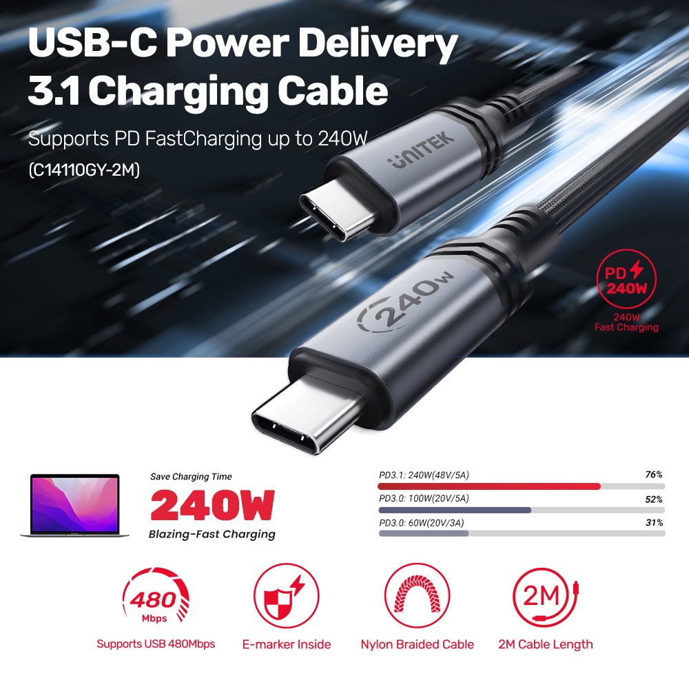 EAN 4894160048523 - UNITEK C14110GY-2M cable USB USB 3.2 Gen 1 (3.1 Gen 1) USB C Negro imagen 6
