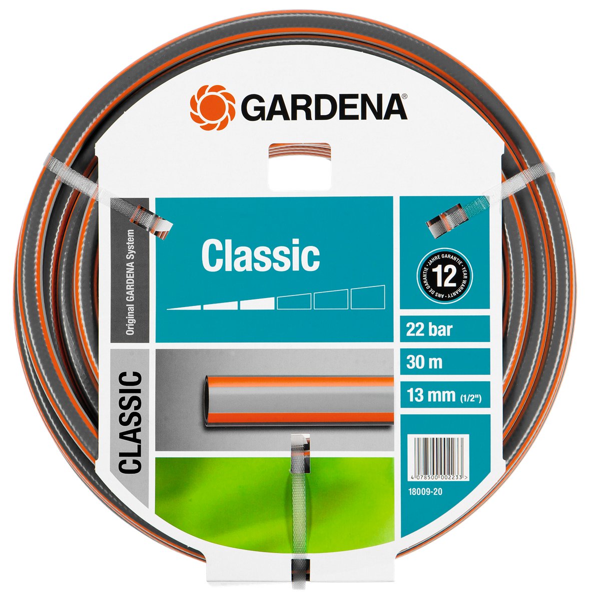 Gardena Classic, Manguera, 13 Mm, 1/2 Pulgadas, 30 M, Sin Accesorios, Gris