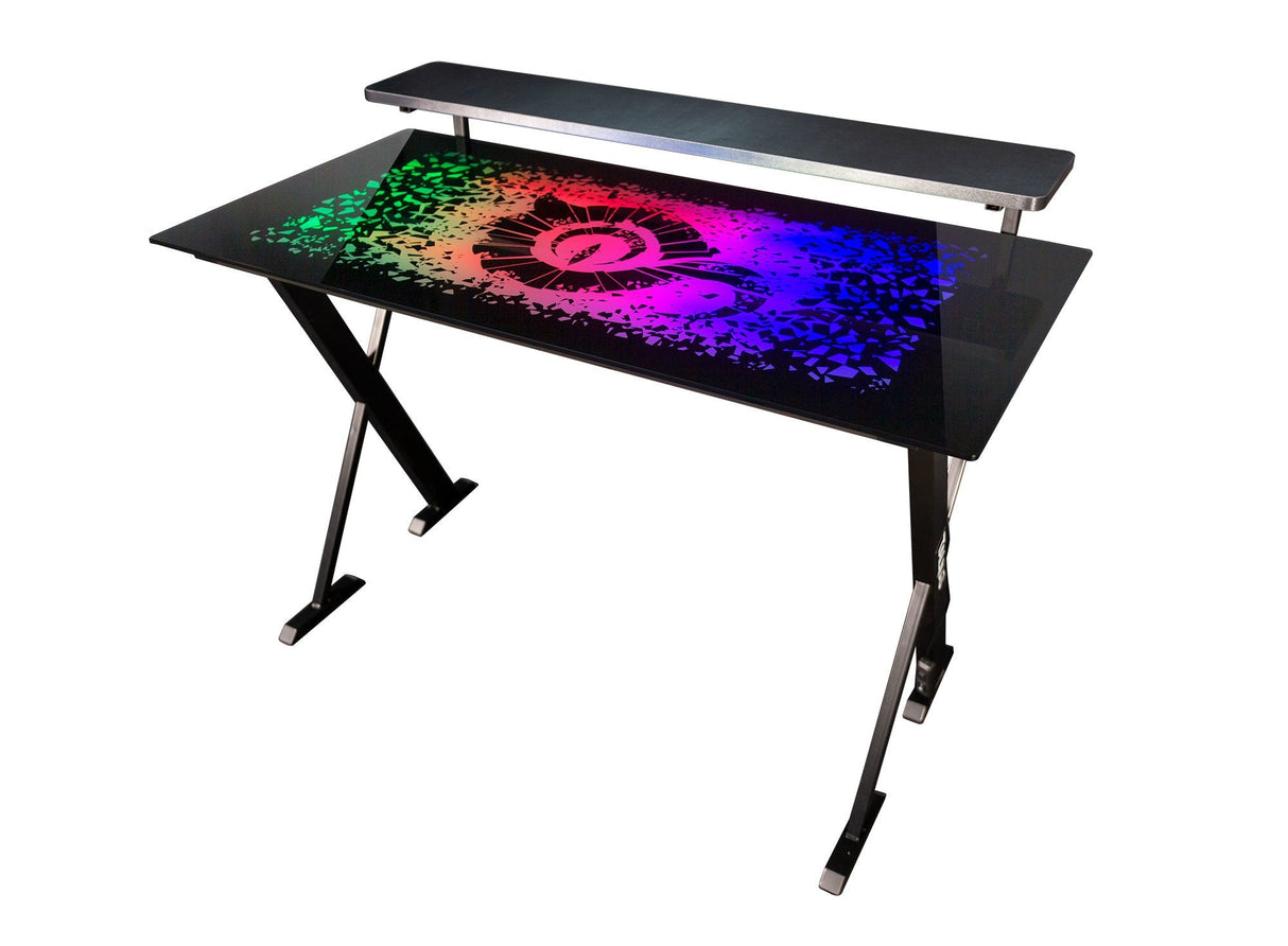 Talius Mesa Gaming Warship X1 Con Iluminacion Led Rgb - Tablero De Cristal Templado 120x60cm - Mando En El Cable - Patas De Acero - Hasta 60kg - Color Negro