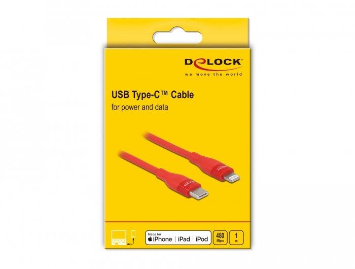 Delock Daten- Und Ladecable Usb Type-C Zu Lightning Für Iphone, Ipad Und Ipod Rot 1 M Mfi