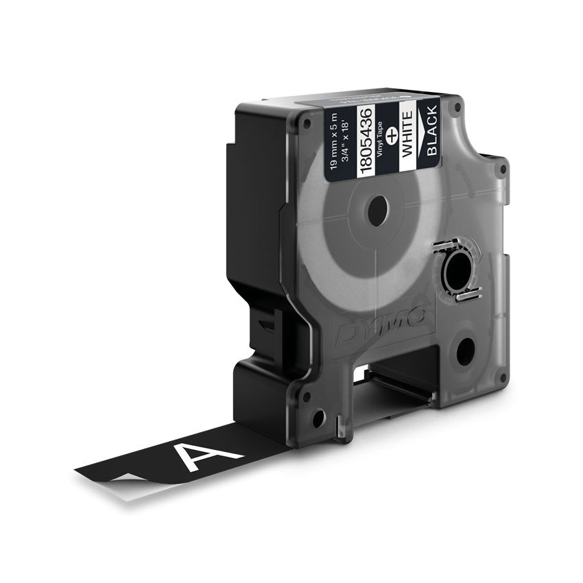 Dymo Rhino Cinta De Etiquetas Industrial Adhesiva Id1-19, Blanco Sobre Negro De 19mmx5.5m, Poliester