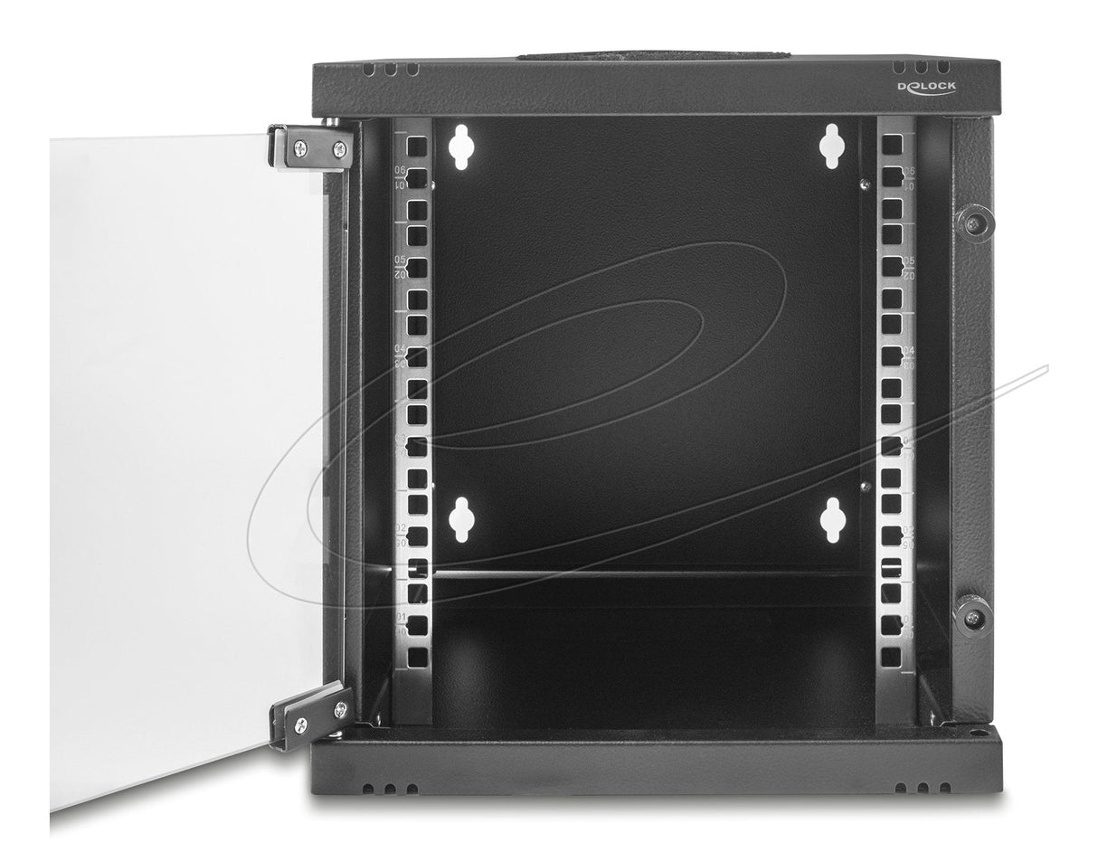 Delock 43422 10 Armario De Red 6u Con Puerta De Cristal Para Montaje En Soporte O Pared, 240 Mm De Profundidad, Capacidad De Carga 30 Kg, 330 X 312 X 300 Mm, Negro