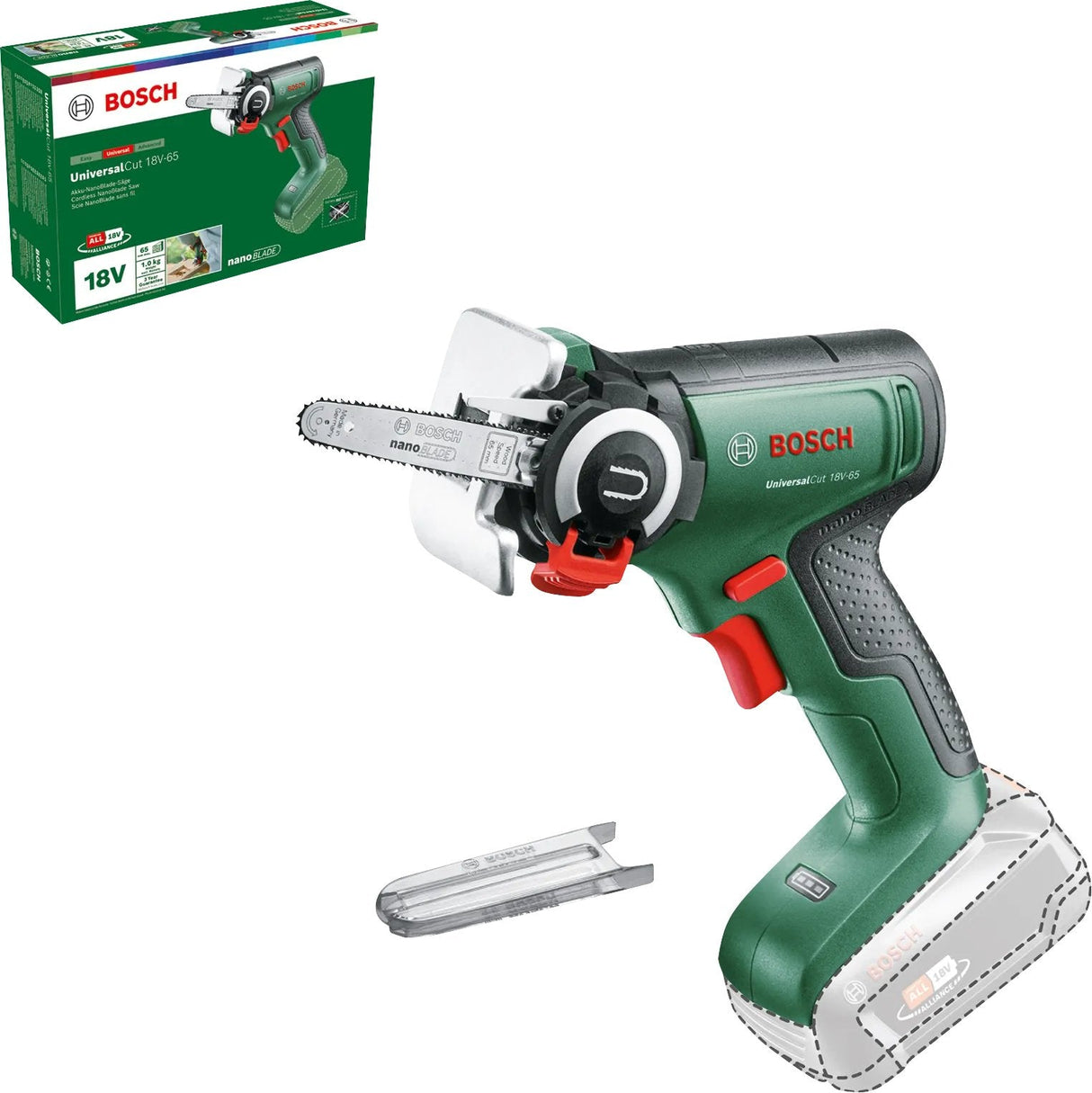 Sierra Inalámbrica Bosch Nanoblade Universalcut 18v-65 Solo, 18 Voltios, (Verde/Negro, Sin Batería Ni Cargador, Power For All Alliance) 06033d5200