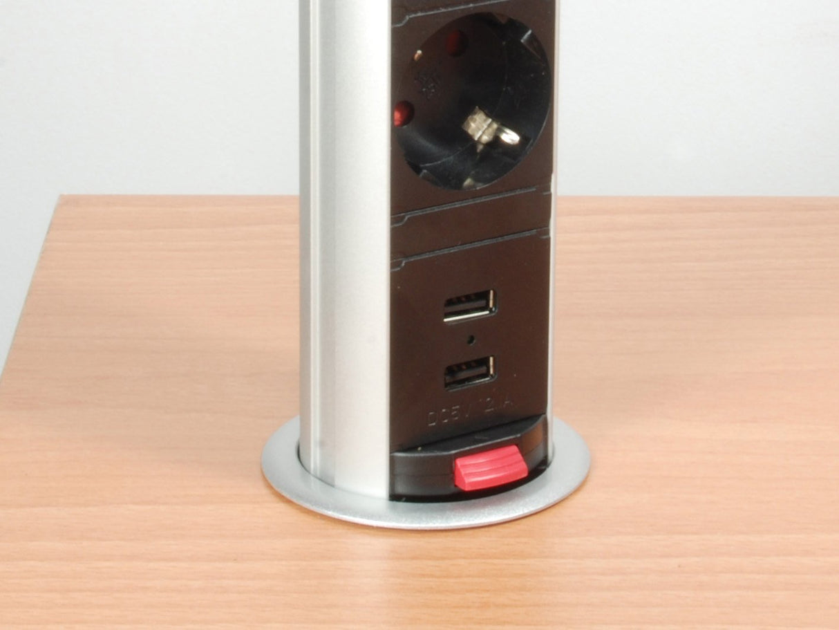 Regleta Equip Pop-Up Para Mesa 3 Tomas + 2 Puertos Usb Con Interruptor Aluminio Diametro 60mm