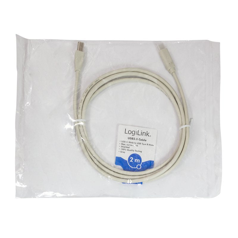 Logilink - Usb 2.0 Connection Cable, Usb-C Male To Usb-B Male, 2m