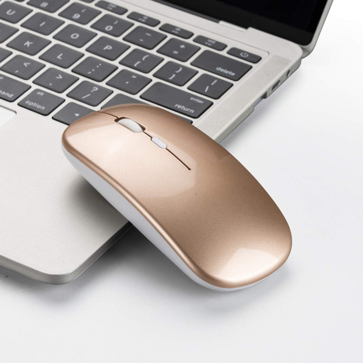 Raton Inalámbrico Recargable 2 En 1 Bluetooth + Usb 2.4g 1600 Dpi Ergonómico Oro