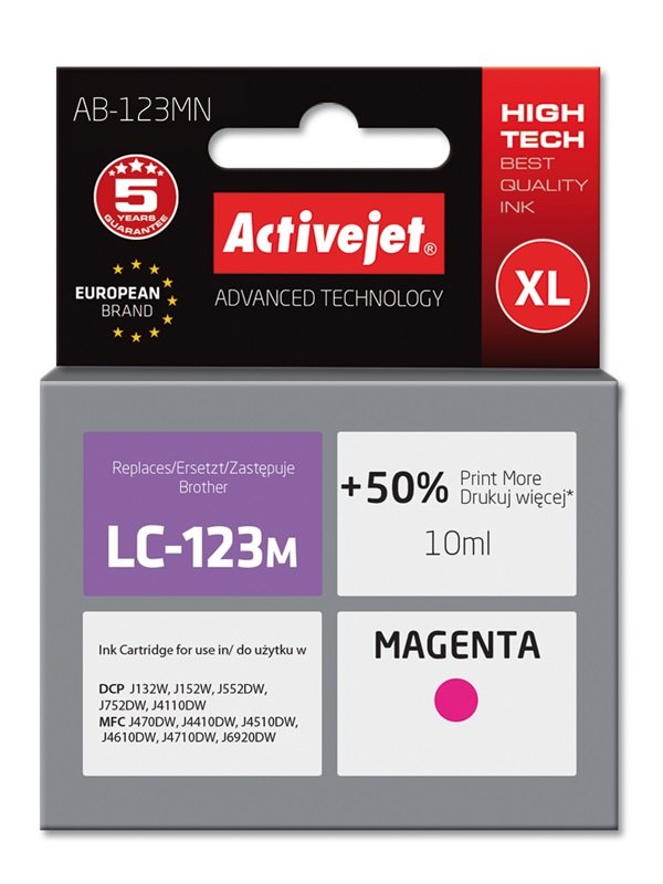Tinta Activejet Ab-123mn (Reemplazo Para Brother Lc123m / 121m - Supreme - 10 Ml - Magenta