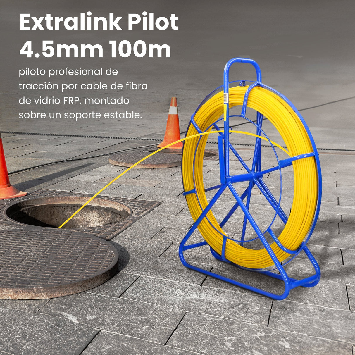 Extralink Pilot 4.5mm 100m Varilla De Tracción De Cable Fibra De Vidrio Frp, D. 4.5mm, L. 100m, Amarillo