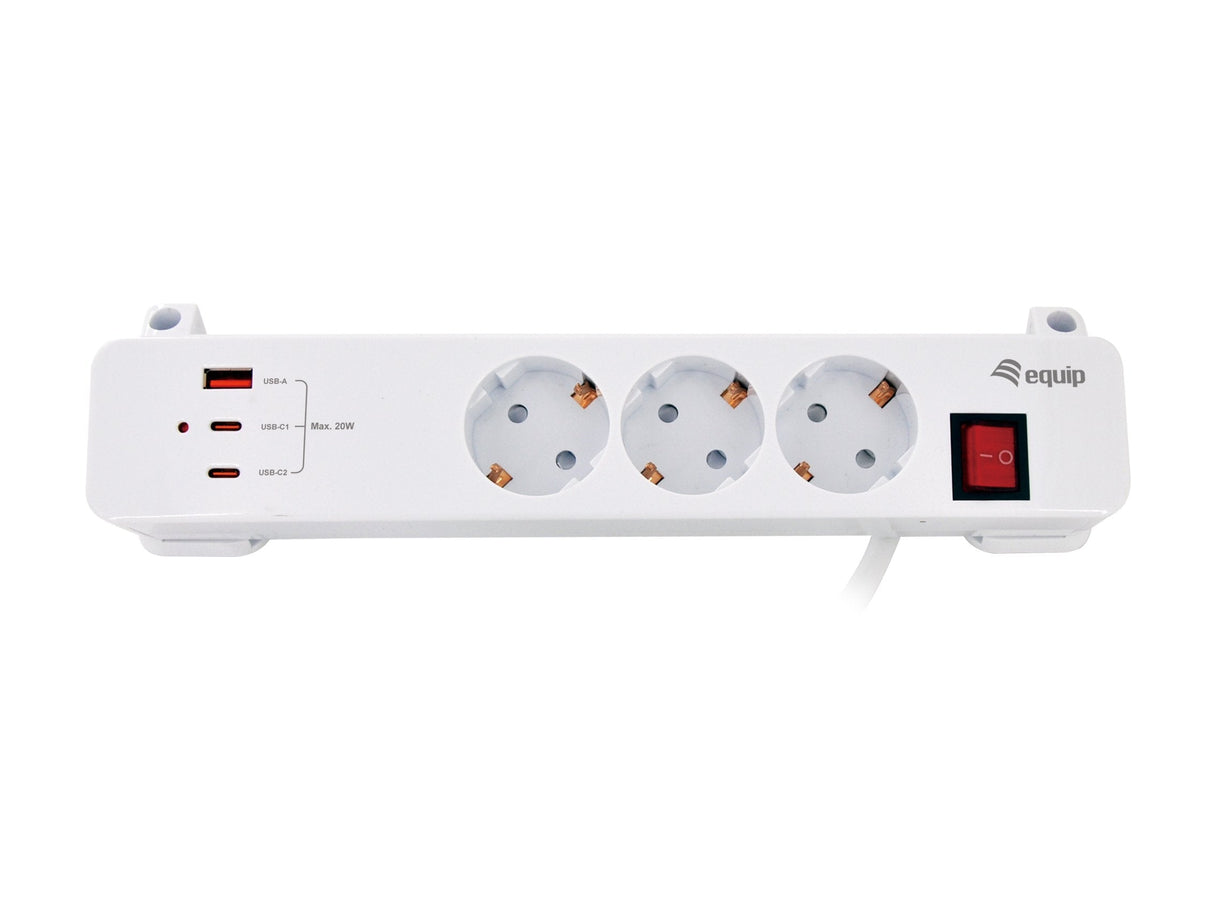 Equip Meckdosenleime 3xschuko 2xusbc Usba+Switch Cl Pla.
