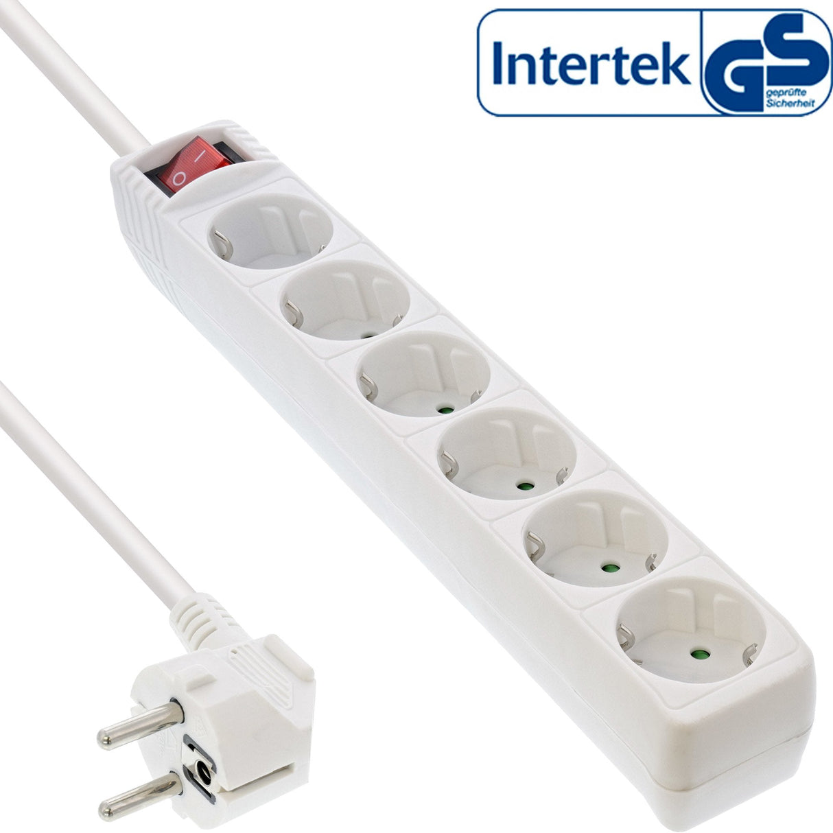 Regleta Inline 6 Puertos 6x Tipo F Con Interruptor Y Seguridad Infantil Blanco 3m