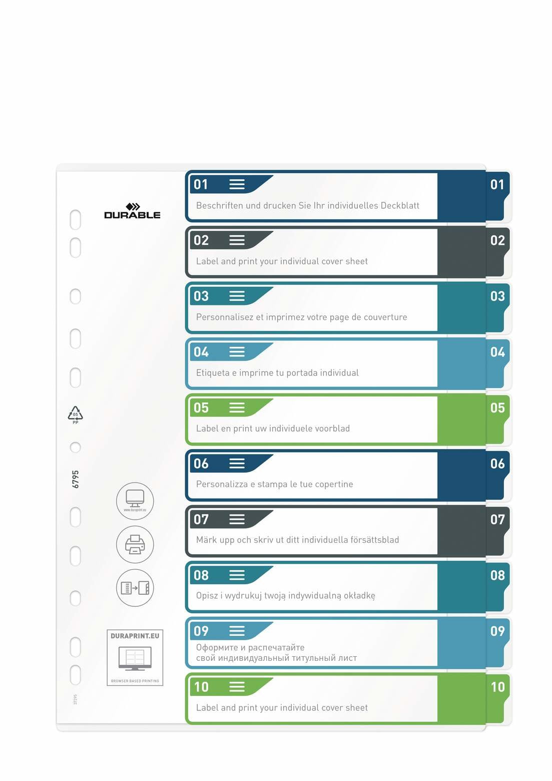 EAN 4005546735115 - Durable 679527 lengüeta de índice Separador en blanco con pestaña Polipropileno (PP) Multicolor imagen 1