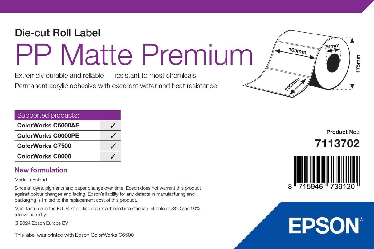 EAN 8715946739120 - Epson 7113702 etiqueta de impresora Blanco Etiqueta para impresora autoadhesiva imagen 1