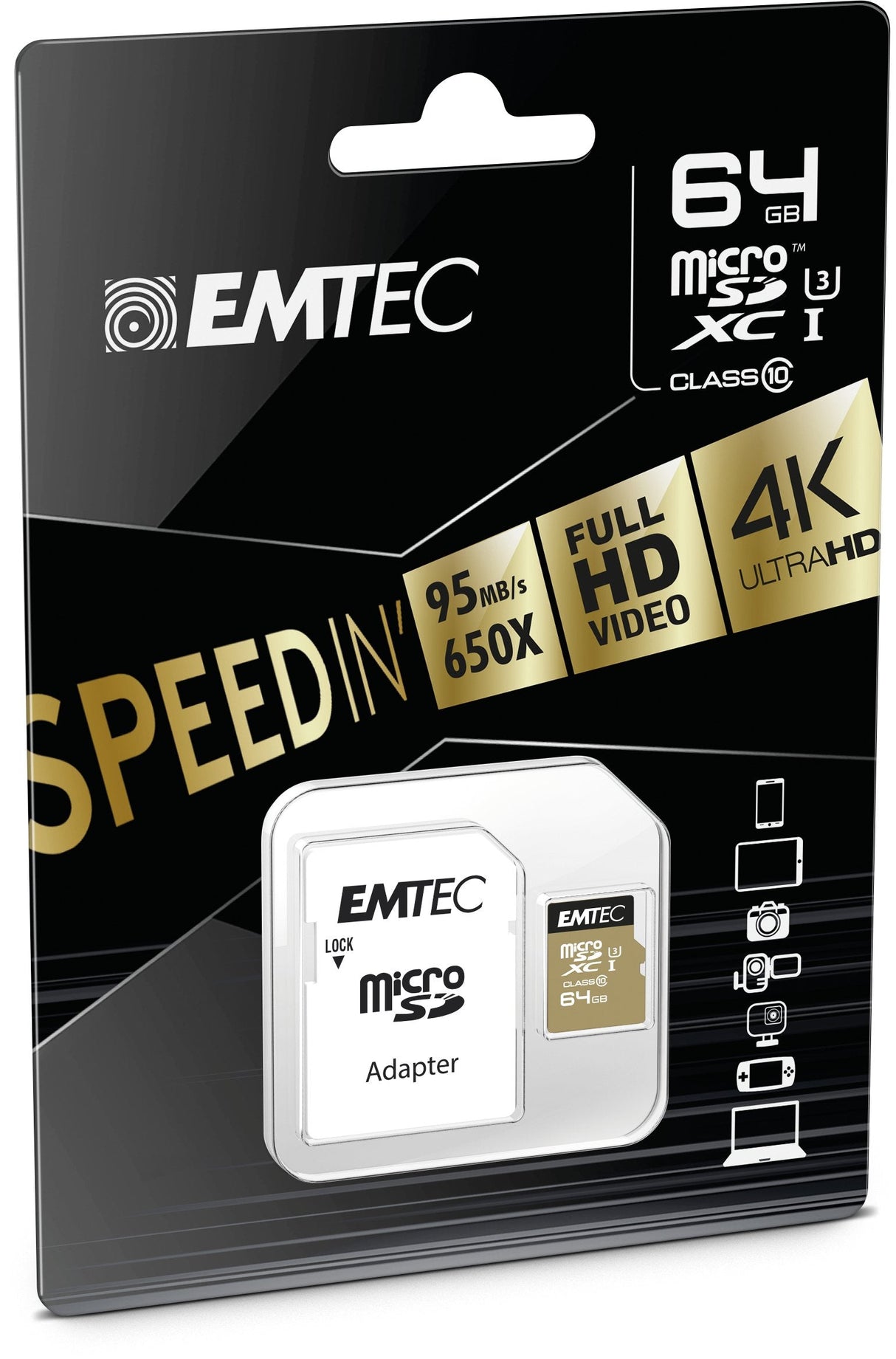 Emtec Microsd Card 64gb Sdhc Cl.10 Speedin Inkl. Adapter