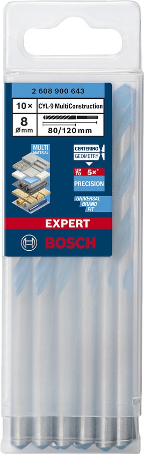 Taladro Bosch Expert Cyl-9 Multiconstruction, Ø 8 Mm, 10 Piezas Longitud De Trabajo 80 Mm