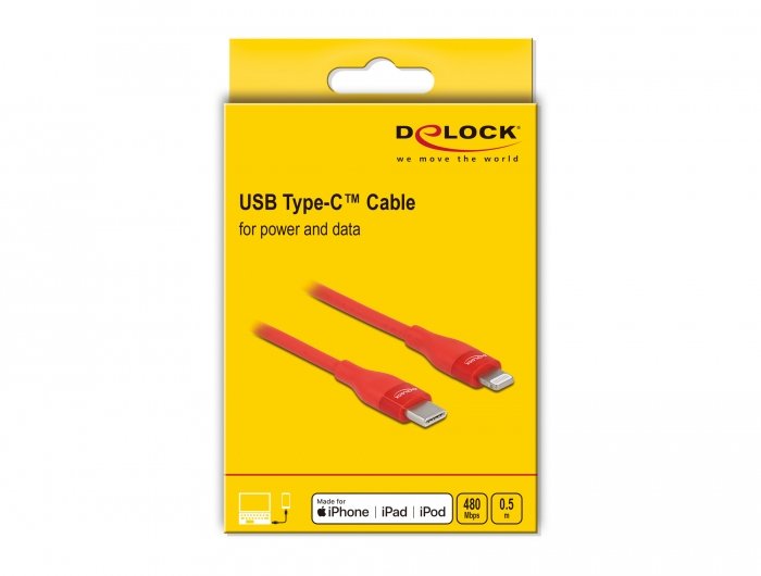 Delock Daten- Und Ladecable Usb Type-C Zu Lightning Für Iphone, Ipad Und Ipod Rot 0,5 M Mfi