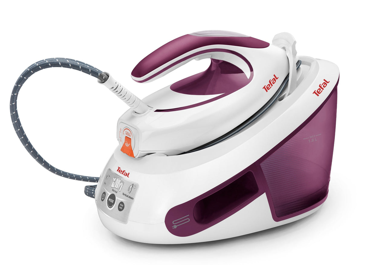 Tefal Express Anti-Calc Sv8054 Estación Plancha Al Vapor 2800 W 1,8 L Suela De Durilium Púrpura, Blanco