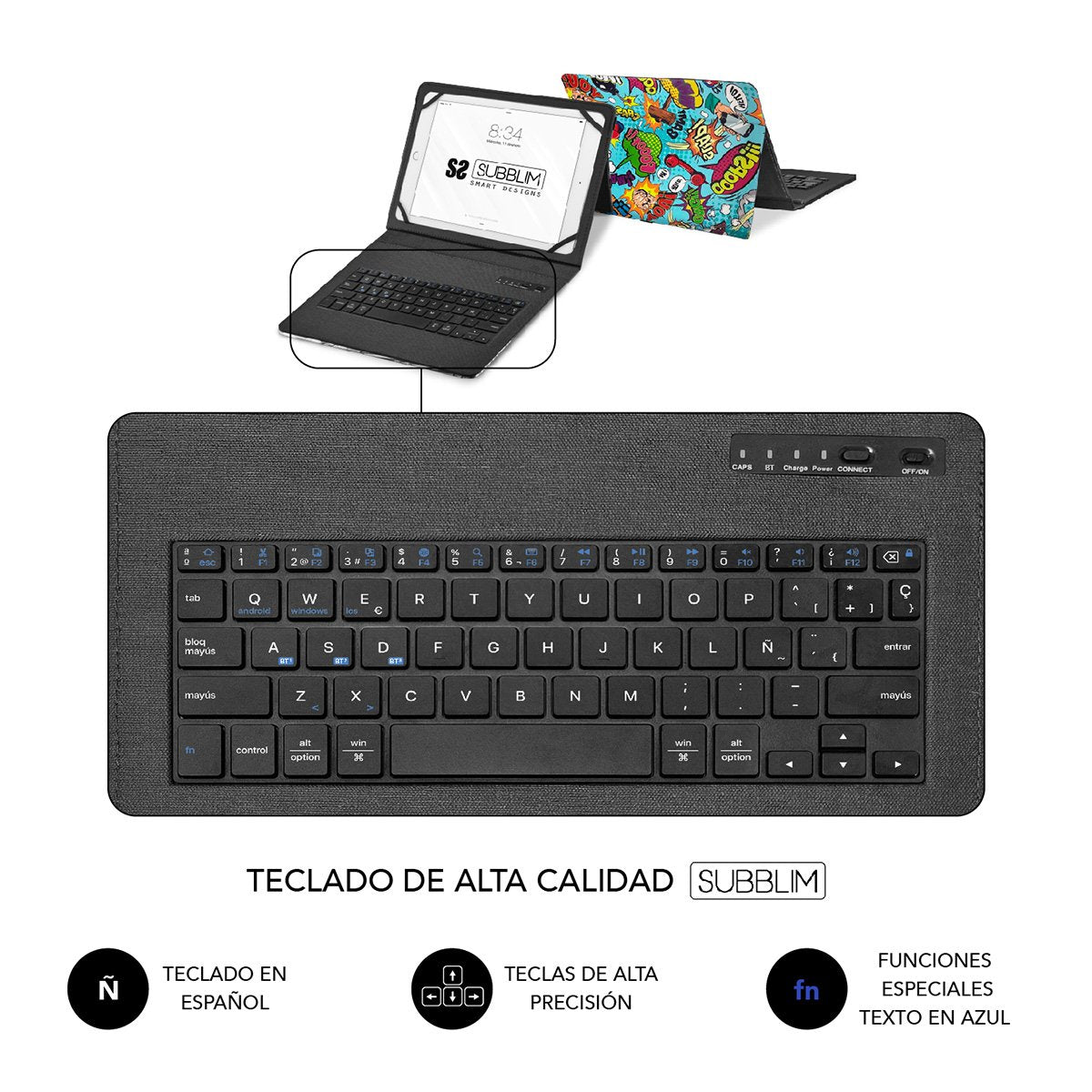 Subblim Keytab Pro Bluetooth Funda Tablet Con Teclado 10,1" Trendy Comic