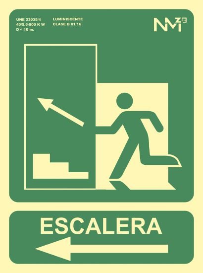 Archivo 2000 Señal "Salida De Emergencia Escalera Sube Izquierda" 224x300mm Pvc 700 Micras Verde