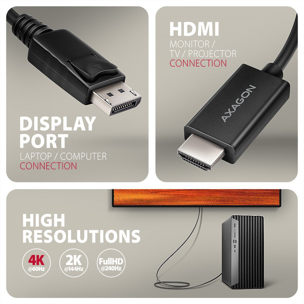 EAN 8595247908797 - Axagon RVD-HI20C2 adaptador de cable de vídeo 1,8 m DisplayPort HDMI Negro imagen 2