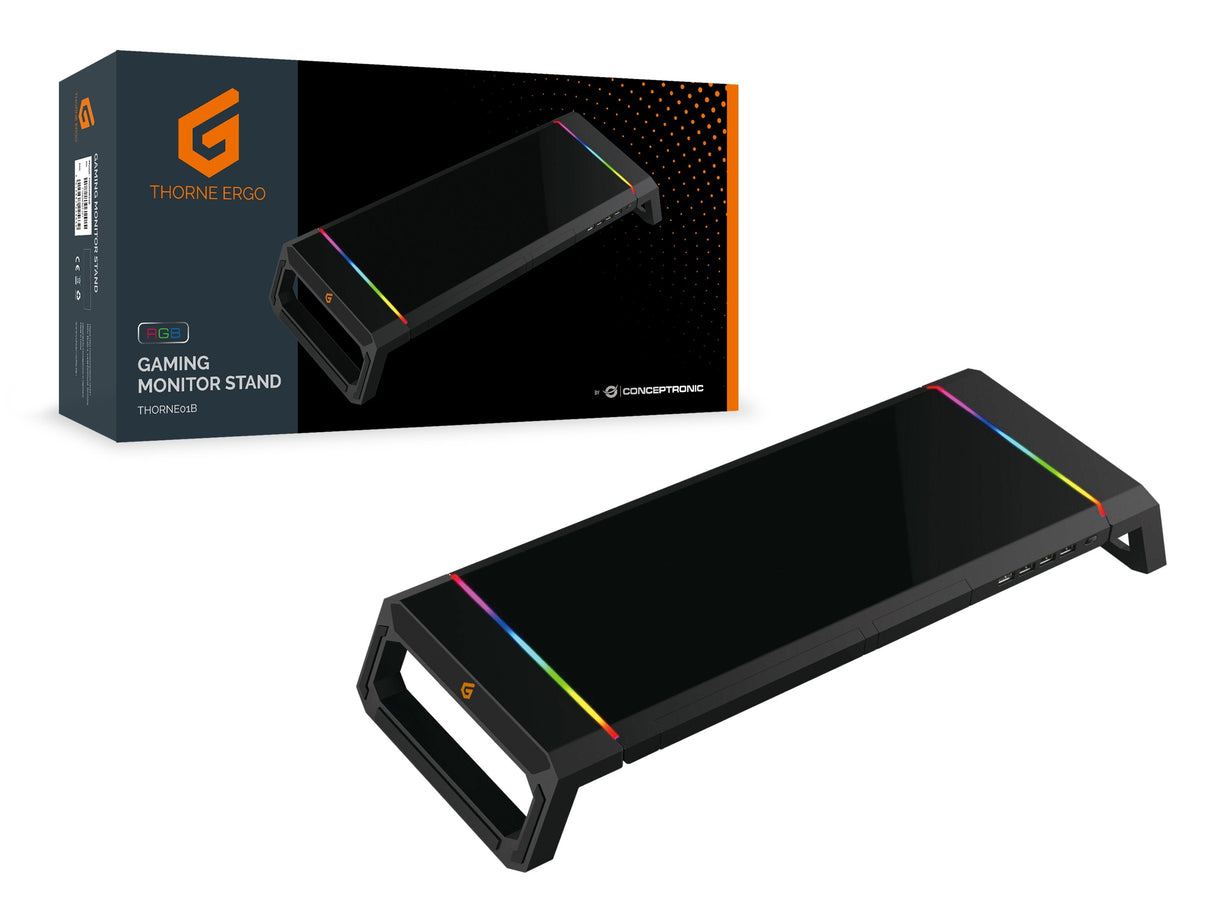 Soporte Sobremesa Gaming Conceptronic Para Monitor Ergonomico Hub Usb 2.0 Luz Rgb