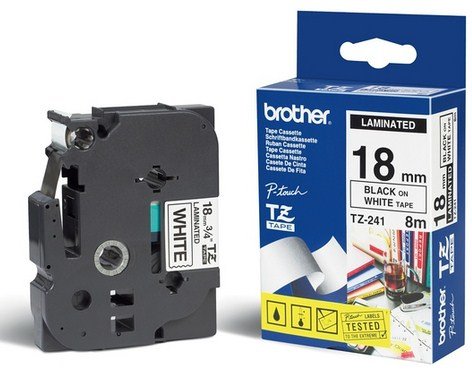 Brother Cinta Rotuladora Laminada Negro/Blanco 8m 18mm/200/220/300/310/340c/350/540c/550/1200/1800/1800e/2400/2450/2500pc/9200pc/9200px/9400 Pt/9200
