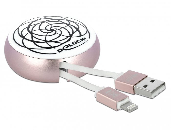 Delock Usb Aufrollcable Typ-A Zu Lightning Weiss Rosé