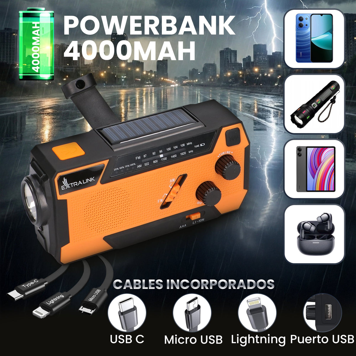 EAN 5904960293746 - Extralink RADIO AWARYJNE SOLARNE Z KORBKA DYNAMO POWERBANK 4000MAH Z LATARKA SOS SR-4000 Portátil Analógi imagen 37