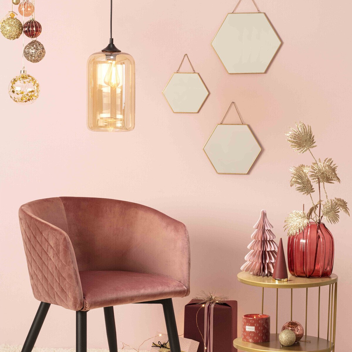 Set 3 Espejos Oro Hexagonales 19,8x17,5cm/25x22,5cm/29,5x26cm