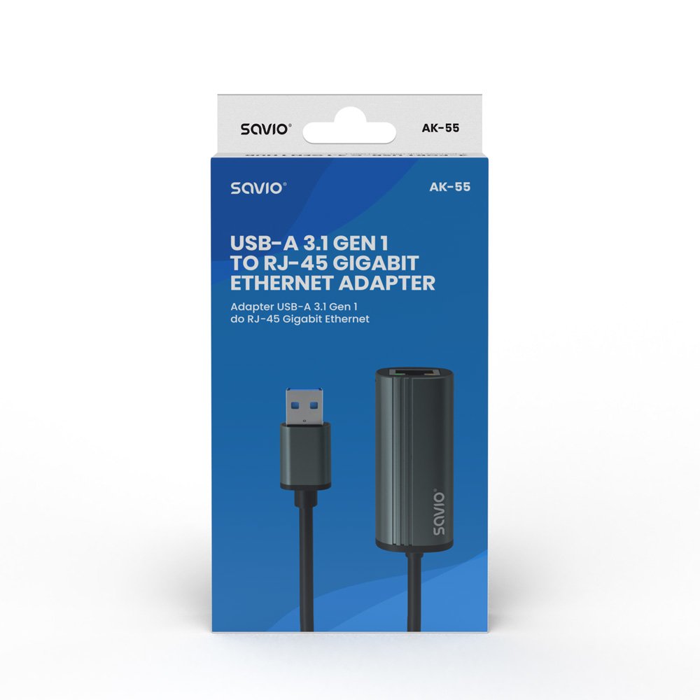 EAN 5901986047742 - Savio AK-55 Adapter USB-A 3.1 GEN 1 do RJ-45 Gigabit Ethernet USB 3.2 Gen 1 (3.1 Gen 1) Type-A 1000 Mbit/ imagen 6