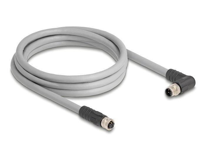 Delock M12 Cable L-Kodiert 5 Pin Stecker Rechts Gewinkelt Zu Buchse Gerade Pur Schleppkettentauglich 2 M Grau