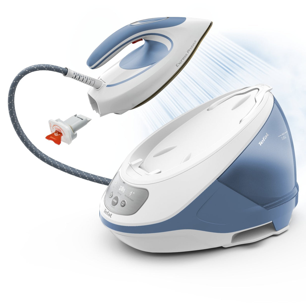 Tefal Express Protect Sv9202e0 Estación Plancha Al Vapor 2800 W 1,8 L Durilium Airglide Autoclean Soleplate Blanco, Azul, Estación De Planchado A Vapor Blanco/Azul, 2800 W, 130 G/Min, Durilium Airglide Autoclean Soleplate, 7,5 Bar, 1,8 L, 5
