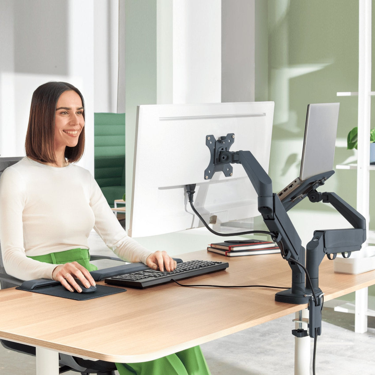 Leitz Ergo Monitorarm Dual Platzsparend Con Laptophalterung