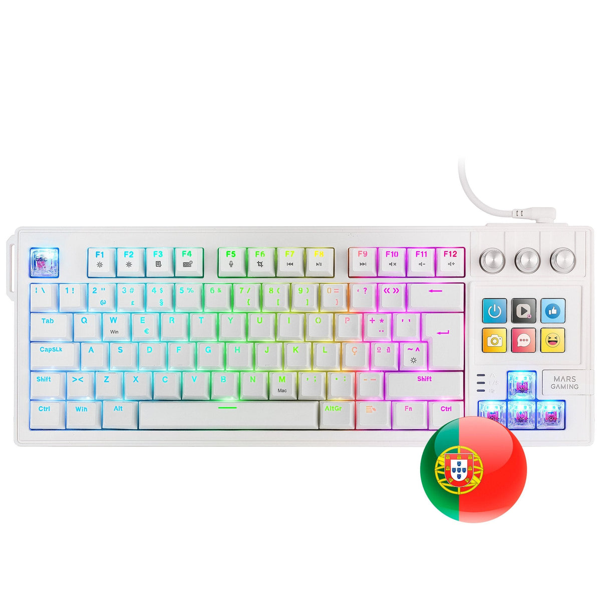 Teclado Gaming Mecánico Mars Gaming Mk-Master Switch Rojo Blanco Incluye Smartdeck