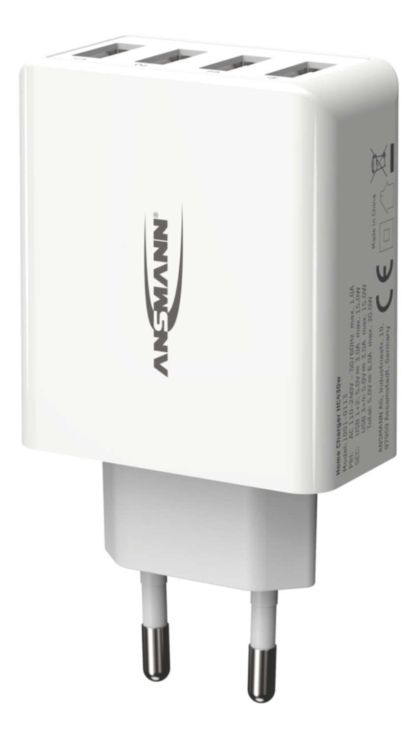 Ansmann Cargador Pared Usb 5v Dc 3000ma 30w 4xusb Blanco