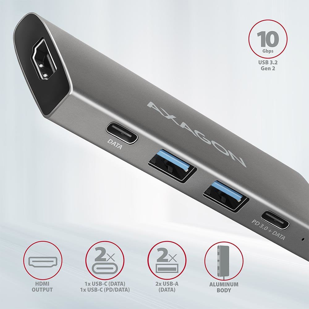 Axagon Hmc-5g2 Multiport-Hub, Usb 3.2 Gen2, Hdmi, 2x Usb-A, 2x Usb-C