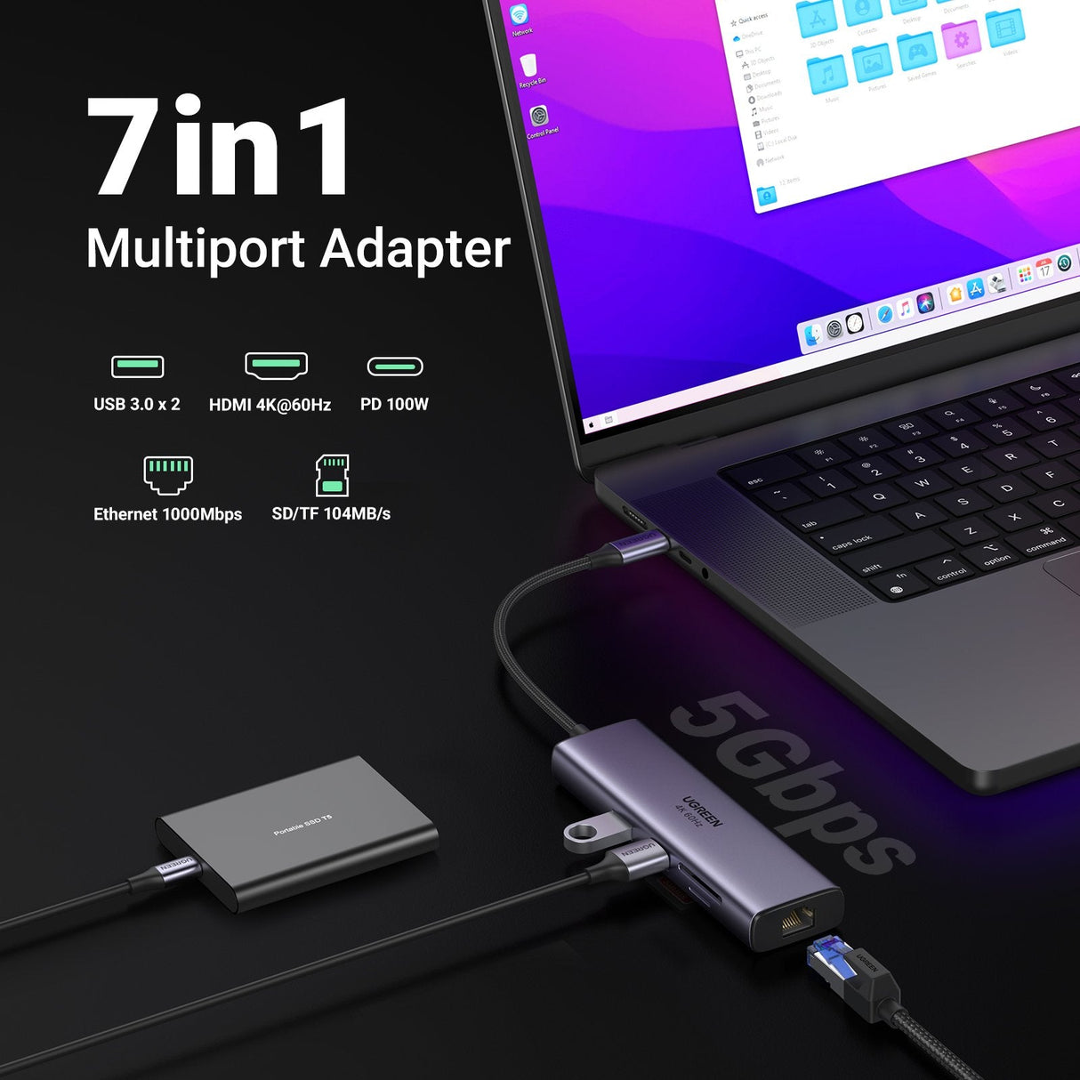 EAN 6957303865154 - Ugreen 60515 base para portátil y replicador de puertos Alámbrico USB 3.2 Gen 1 (3.1 Gen 1) Type-C Gris imagen 3
