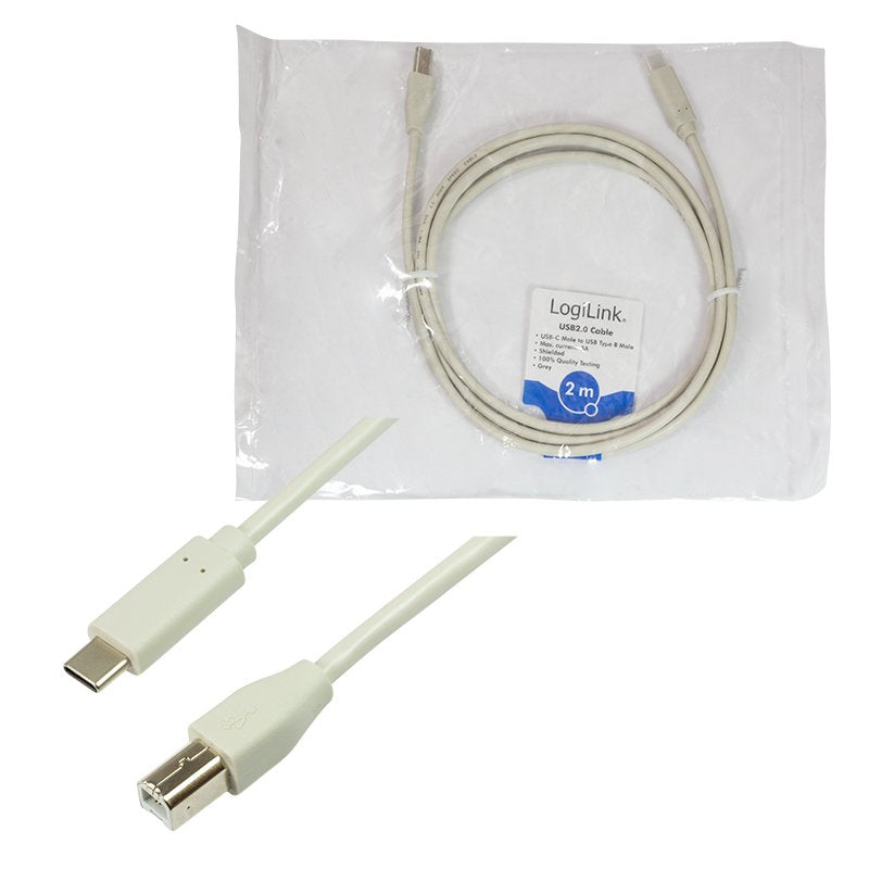 Logilink - Usb 2.0 Connection Cable, Usb-C Male To Usb-B Male, 2m