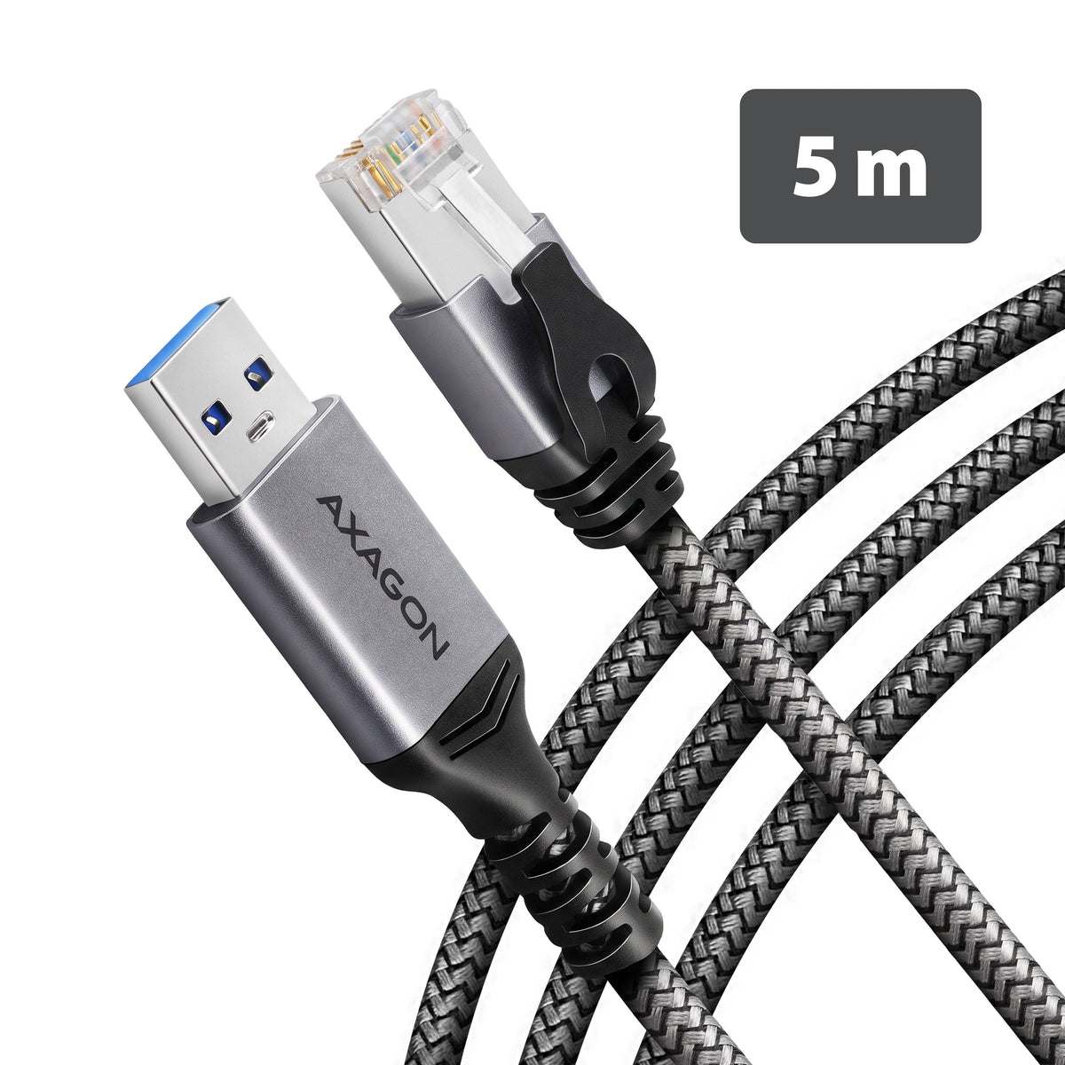 Axagon Ade-Am50 Usb-A 5gbps - Gigabit Ethernet Adapter With Integrated Cat6 Rj-45 Network Cable (5 M), Asix Ax88179b