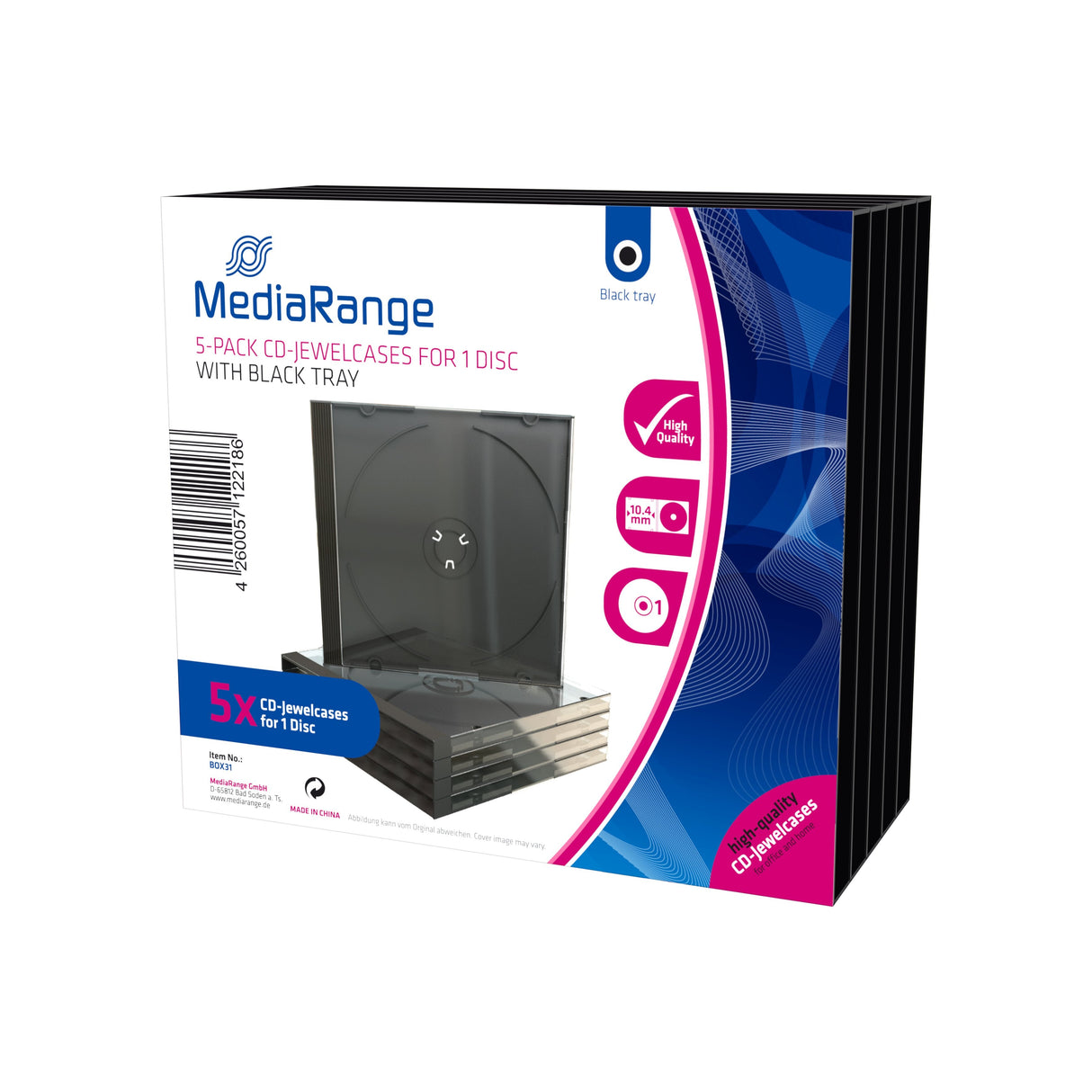 Mediarange Box31 Funda Para Discos Ópticos Caja Transparente Para Cd 1 Discos Negro, Transparente 5 Uds