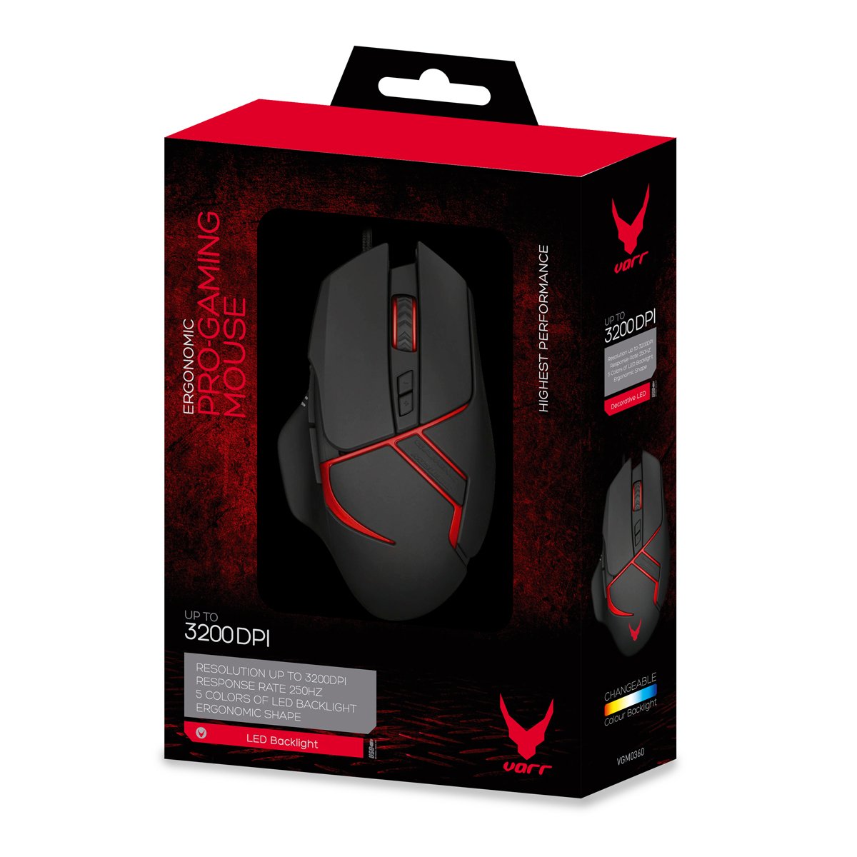 EAN 5907595452656 - Varr VGM0360 ratón Juego mano derecha USB tipo A Óptico 3200 DPI imagen 6