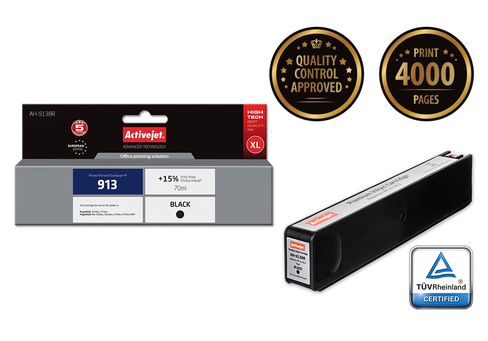 Tinta Activejet Ah-913br (Reemplazo Para Hp 913 L0r095ae - Premium - 70 Ml - Negra)